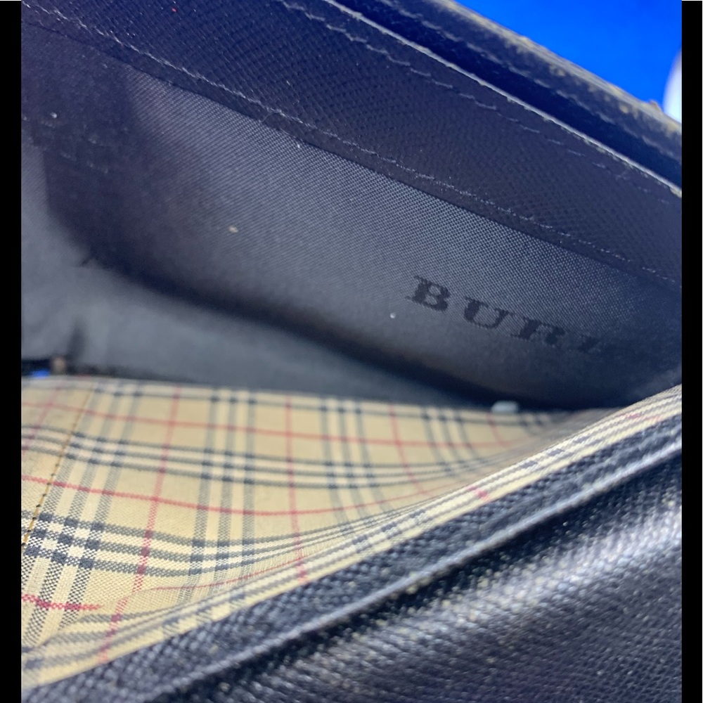 🔥 Vintage Burberry black leather Wallet haymarket checkered interior Rare - Picture 7 of 14